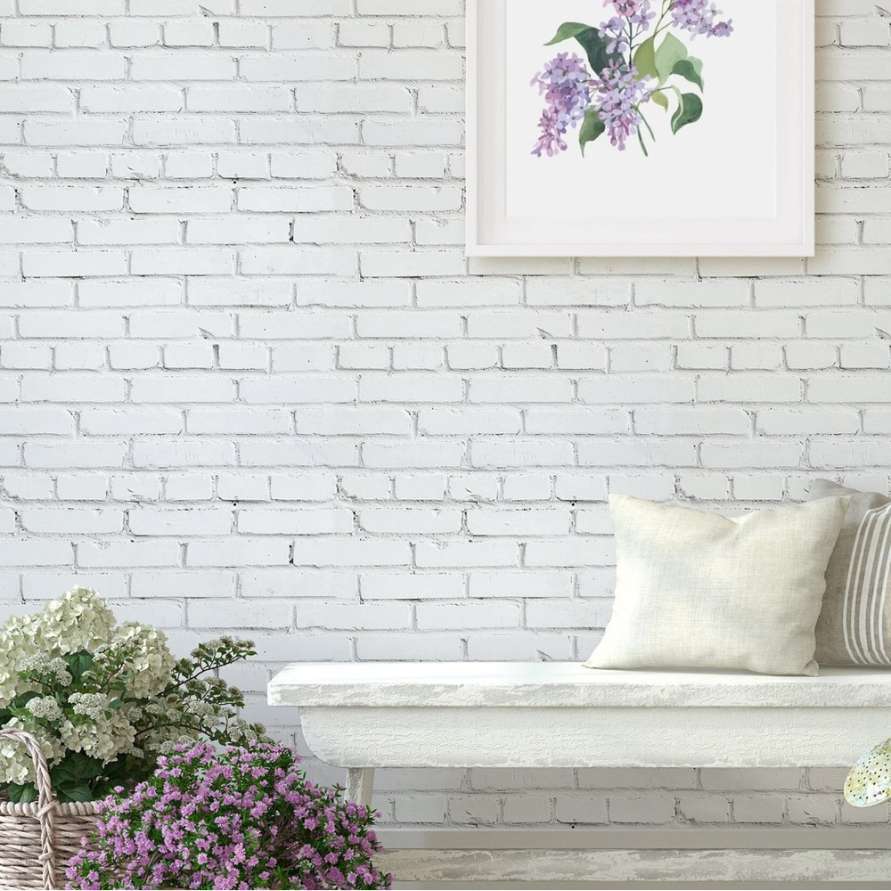 ♡ White Vintage Farmhouse/Industrial Brick Peel And Stick Removable Wallpaper ♡